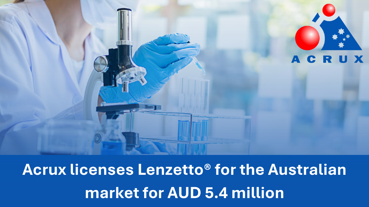 PRESS RELEASE: Acrux licenses Lenzetto® for the Australian market for AUD 5.4 million